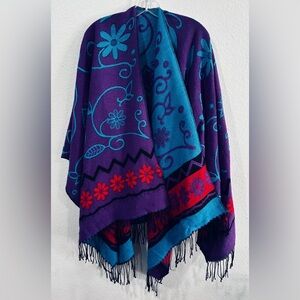 Urban Coco Vibrant Floral tassled Wrap in Purple & Teal